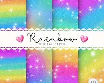 Glitter rainbow digital paper collection
