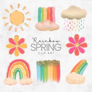 Spring PNG clipart - Rainbow, flowers - Glitter decorated
