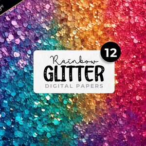 Collezione di carta digitale glamour con glitter arcobaleno
