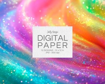 Coleção de papel digital com glitter holográfico arco-íris
