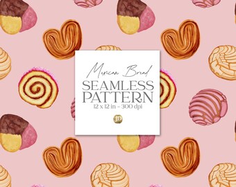 Mexican gastronomy, sweet bread seamless pattern
