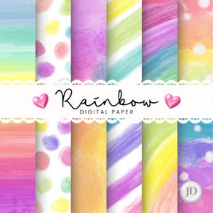 Rainbow Watercolor Digital Paper Collection - Etsy