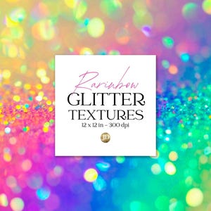 Colección de papel digital con arcoíris de neón y chispas de confeti