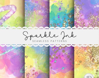 Papel digital - Arco-íris abstrato com tinta alcoólica e glitter - Padrões sem emendas