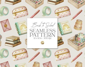 Journaling, planner and back to school supplies seamless pattern