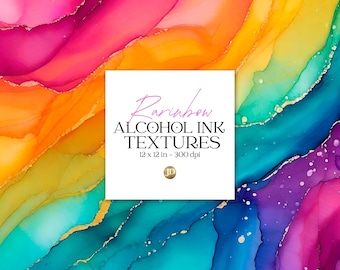 Vibrant rainbow alcohol ink digital paper collection