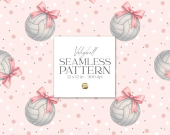 Girly volleyball watercolor seamless pattern, coquette balls digital paper.