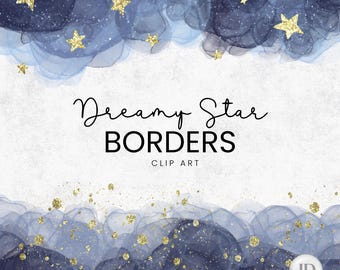 Clip art com bordas em aquarela. Sobreposições azuis sonhadoras - PNG