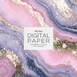 Collezione di carta digitale con inchiostro alcolico rosa pastello glamour con glitter dorati