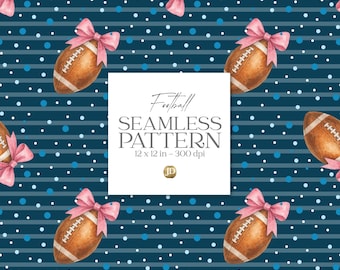 Girly football watercolor seamless pattern,