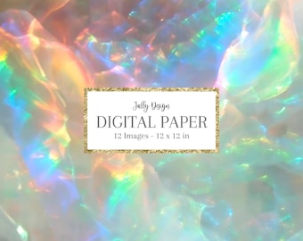 Fractal rainbow  digital paper. Iridescent crystalline watercolor background.