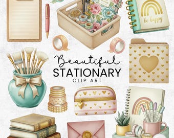 Planner stationary clipart - Pastel watercolor - PNG Graphics
