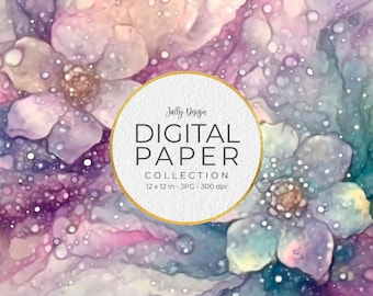 Pastel iridescent alcohol ink flowers digital paper