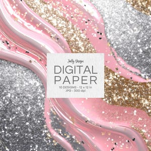 Sfondi di lusso glitterati rosa, argento e oro Patel. Collezione di carta digitale glamour.