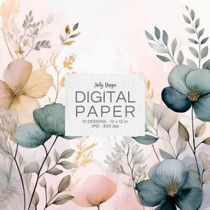 Esthetische, zachte digitale papiercollectie met aquarelbloemen.