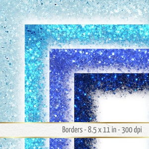 Blauwe glitterranden PNG - US Letter-formaat 8,5 x 11 illustraties