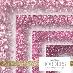 Bordi glitterati rosa PNG - Cornici scintillanti 8,5 x 11 - Clip art con sovrapposizioni di lusso