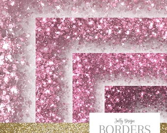 Pink Glitter Borders PNG - 8.5 x 11 Sparkling Frames - Luxury Overlays Clip Art