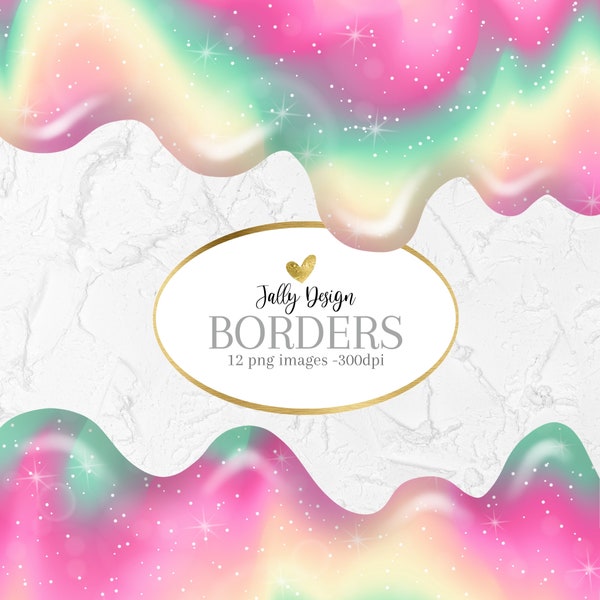 Dripping ice cream borders clipart - Sweet colorful galaxy