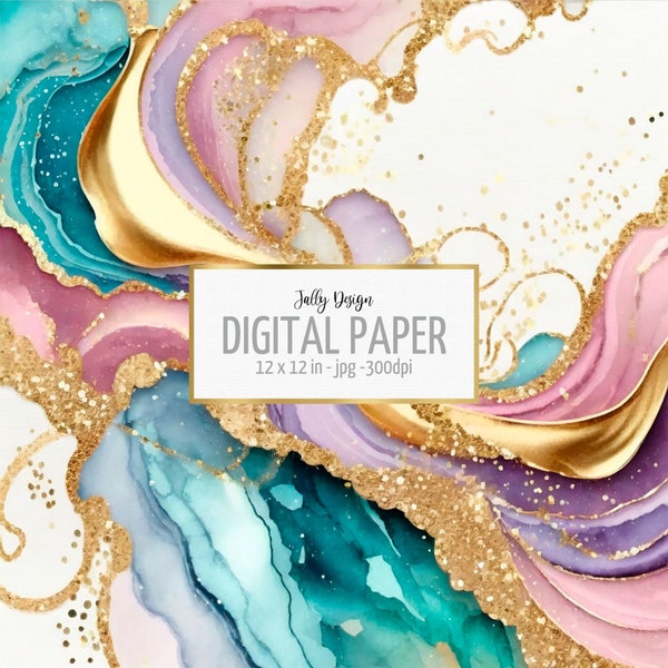 Luxurious pastel alcohol ink digital paper. Feminine glittery design.