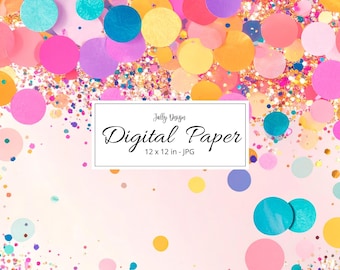 Precious pink and colorful scattered confetti and glitter digital paper