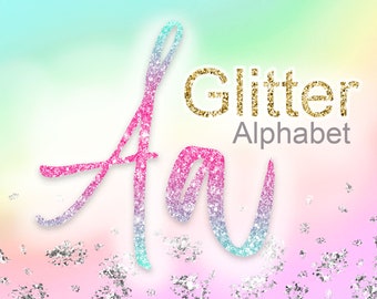 Alphabet - Pink and blue glitter - PNG graphics