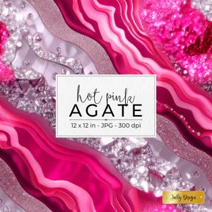 May include: A digital illustration of a hot pink agate with silver glitter accents. The image is 12 inches by 12 inches and has a resolution of 300 dpi. The text "hot pink AGATE" is displayed on the image.