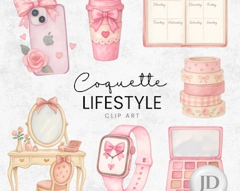 Coquette accessories clipart - Pink watercolor PNG graphics