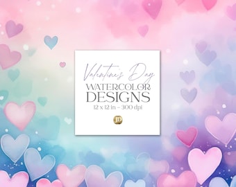 Valentine's Day digital paper. Pastel watercolor hearts background, Love modern graphics.