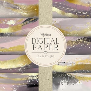 Luxe stoffige paarse penseelstreken met gouden glitterachtergronden - Elegant digitaal papier