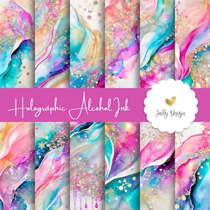 Holographic pastel alcohol ink digital paper. Colorful abstract background.