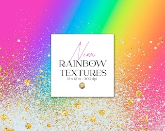 Neon rainbow digital paper collection. Glow in rainbow.