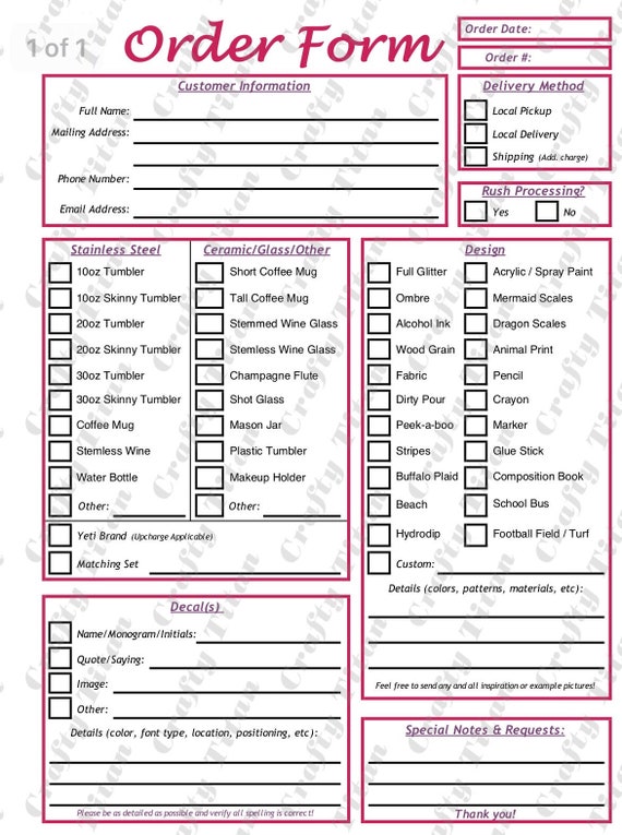 Printable Tumbler Order Form TUTORE ORG Master Of Documents