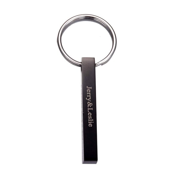 Engraved Rectangular Cuboid Vertical Charm Keyring Customized Keychain Gift