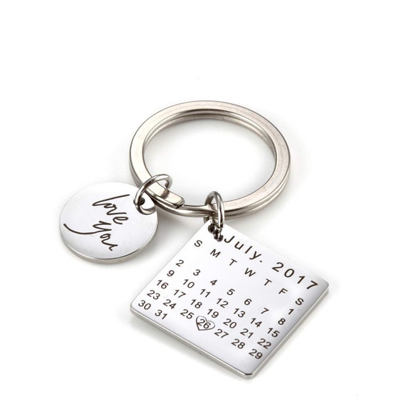 Engraved Ring Date Anniversary Calendar Birthday Special Keychain Couple Gift