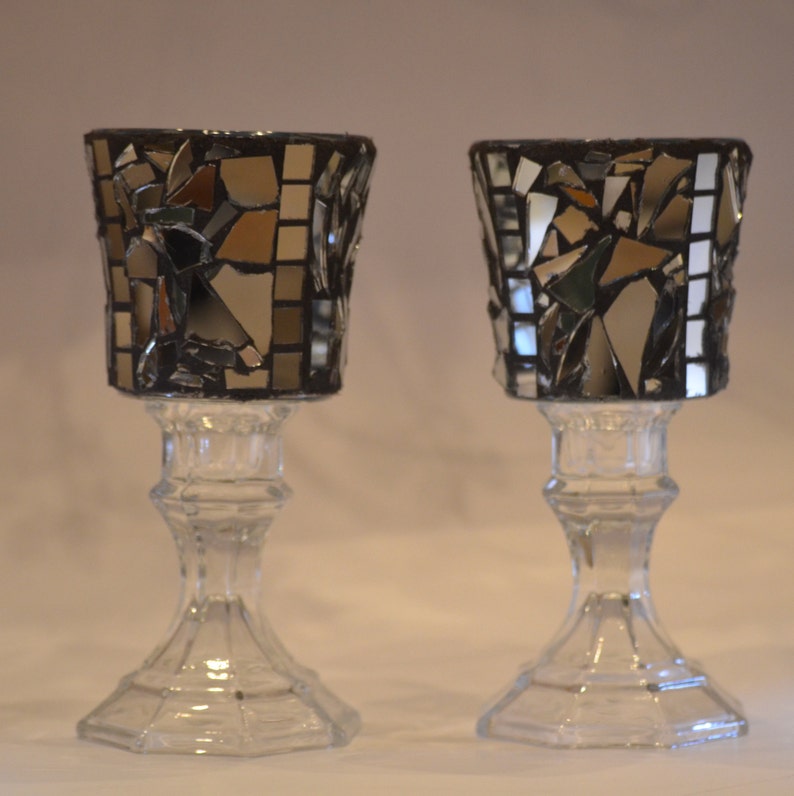 Mirrored Mosaic Candle Holders Etsy