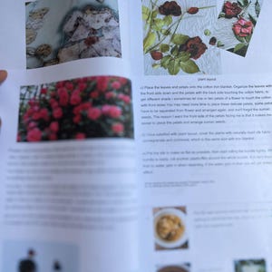 May include: Open book with images of rose flowers on silk. The text "Amazing Rose Flower - Rose on Silk with 3D Effect" is visible. The book shows a plant layout with instructions on how to arrange leaves and petals.