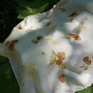 Wild Cherry - Botanical Eco Printed Mulberry Silk Scarf 53x53cm, Hand Dyed Silk, Eucalyptus Print, Minimalist Wearable Art, Nature Inspired image 2