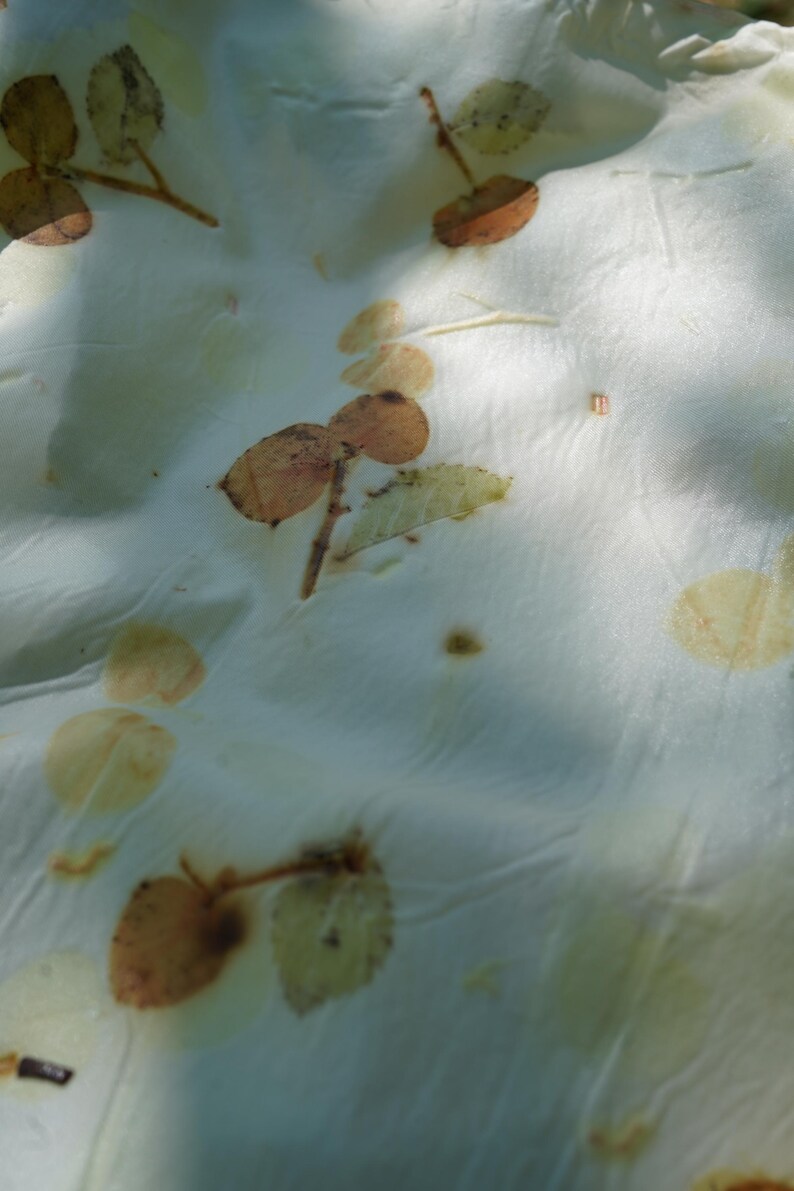 Wild Cherry - Botanical Eco Printed Mulberry Silk Scarf 53x53cm, Hand Dyed Silk, Eucalyptus Print, Minimalist Wearable Art, Nature Inspired image 4