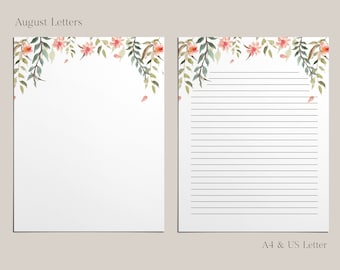 Printable Stationery Paper/ A4, 8.5x11 / Lined Unlined / Digital Letter Writing Paper / Envelope / Falling Floral / Instant Download