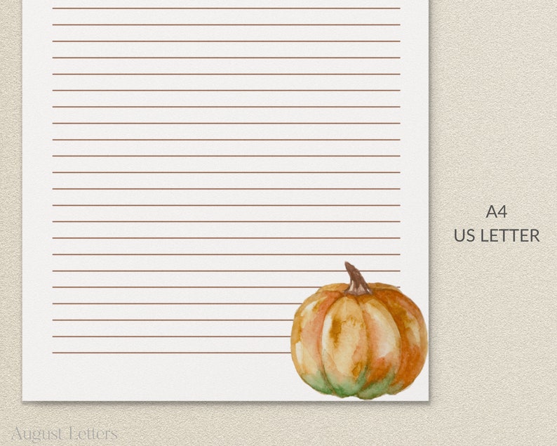 Simple Fall Pumpkin Autumn Printable Letter Writing Paper Etsy