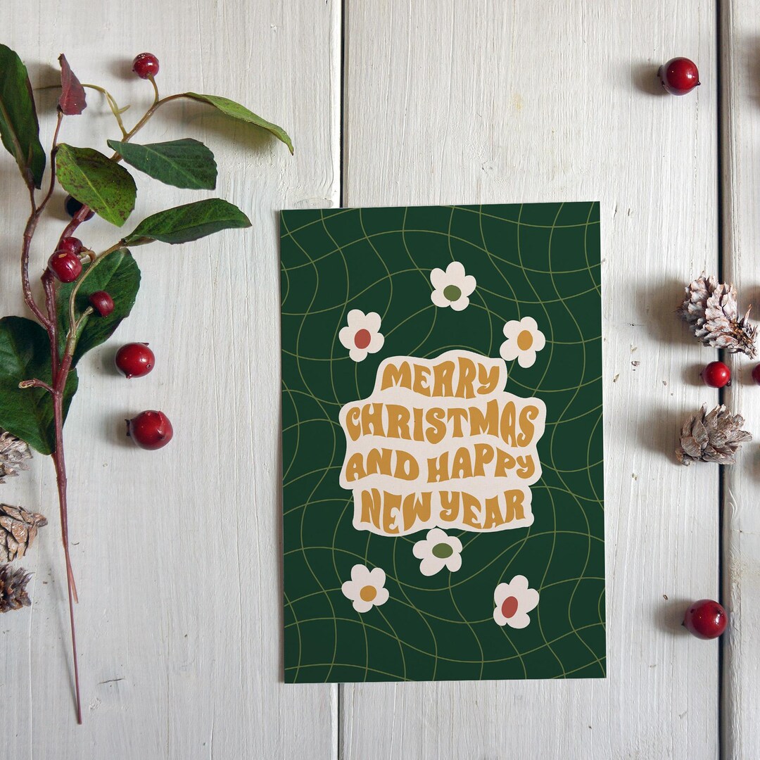 Printable Christmas Card 4x6, Groovy Christmas Holiday Card Etsy