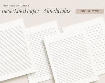 Basic Lined Letter Writing Paper, 4 Line Heights | Plain US Letter Printable Stationery | Lined Digital Journal Paper | Notepad Paper | 4US