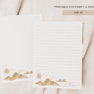 Cielo celestial dorado / Papelería y sobres imprimibles / A5 / Papel de escritura de cartas digitales forrado y sin forro / CE02