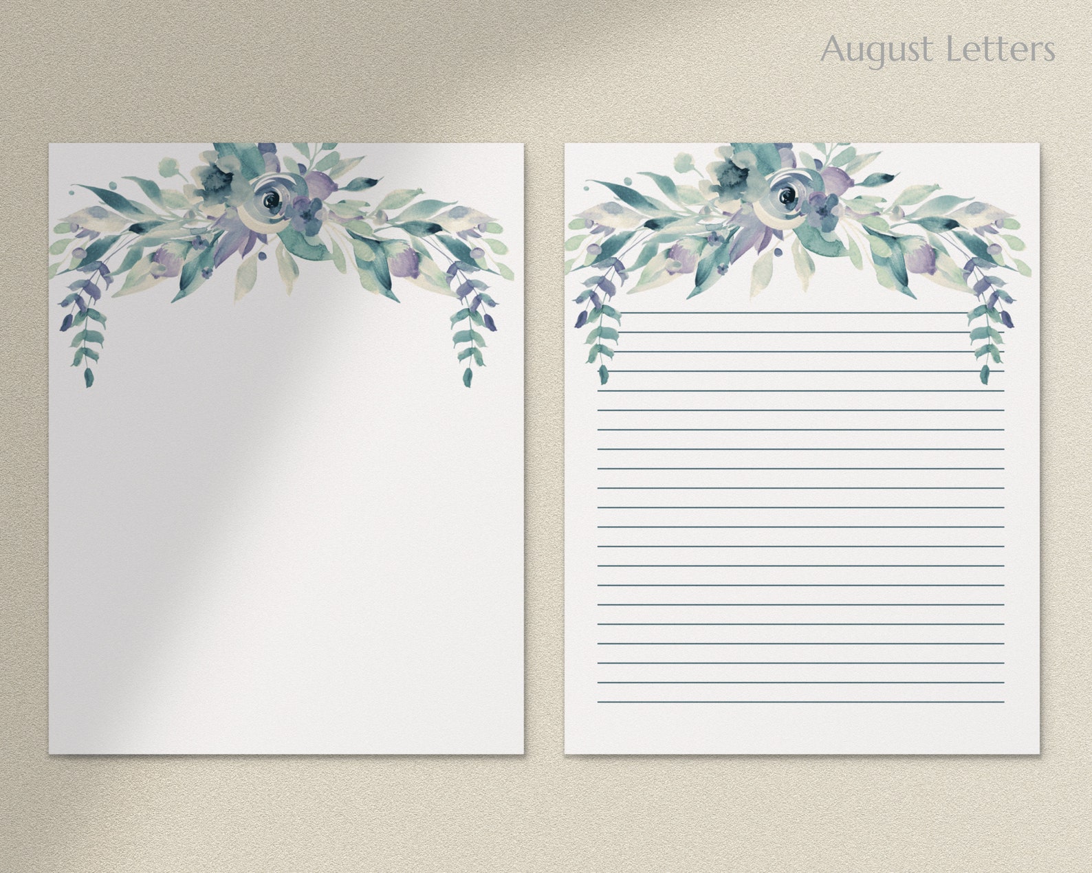 Blue Floral Printable Stationery Set / A4 8.5x11 / Lined | Etsy