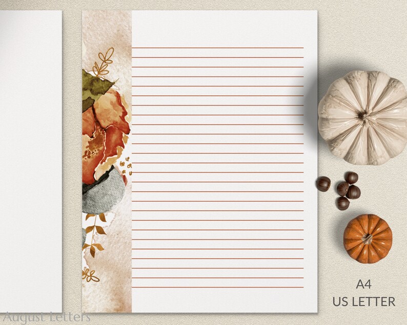 fall floral border printable letter writing paper a4 85x11 etsy