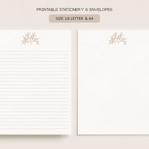 Conjunto de papelería imprimible con sobres / Papel de cuaderno de escritura de cartas digitales sin forro / A4, Carta de EE. UU. 8.5x11 / Minimalista suave MIN05