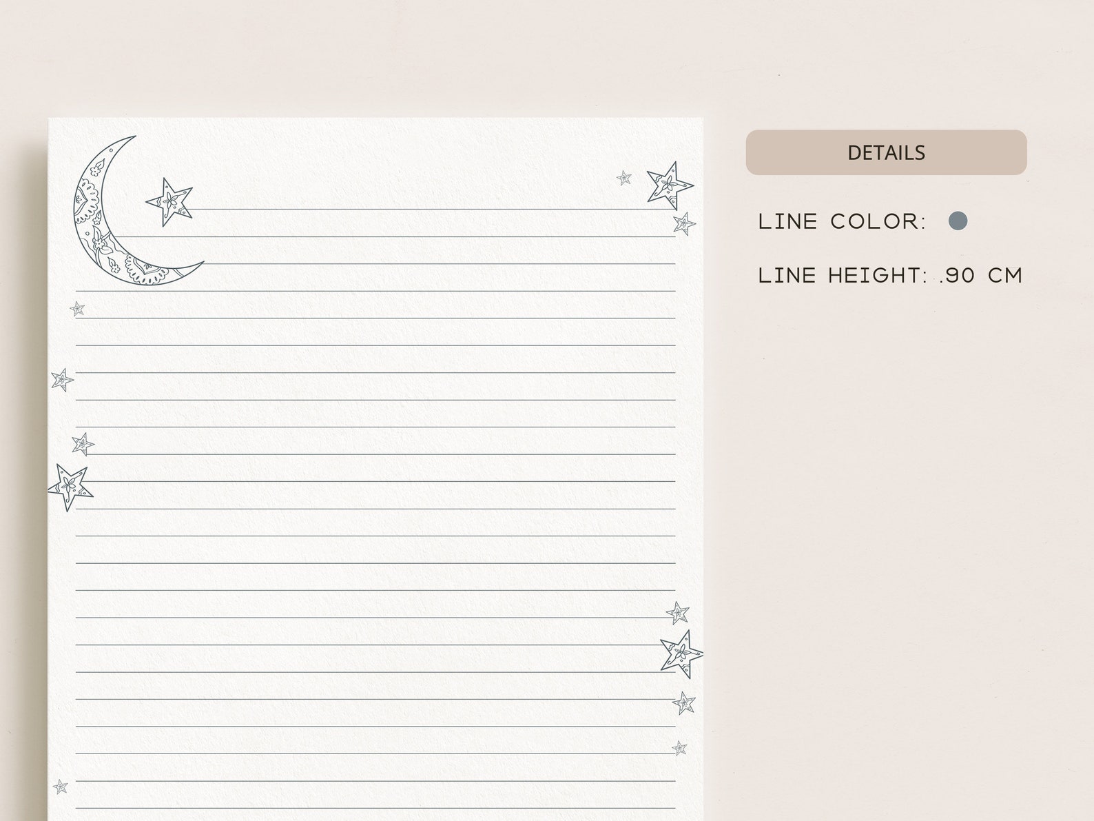 Moon and Stars Printable Stationery &amp; Envelopes A4 US - Etsy