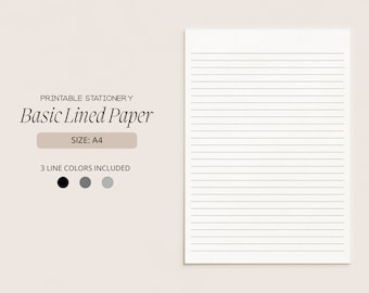 Basic Lined Letter Writing Paper | Plain A4 Printable Stationery | Black & Gray Lined Digital Journal Paper | Notepad Paper | A41