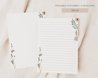 Elegant Blooms | Printable Stationery & Envelopes | A5 | Lined, Unlined Digital Letter Writing Paper | FL01